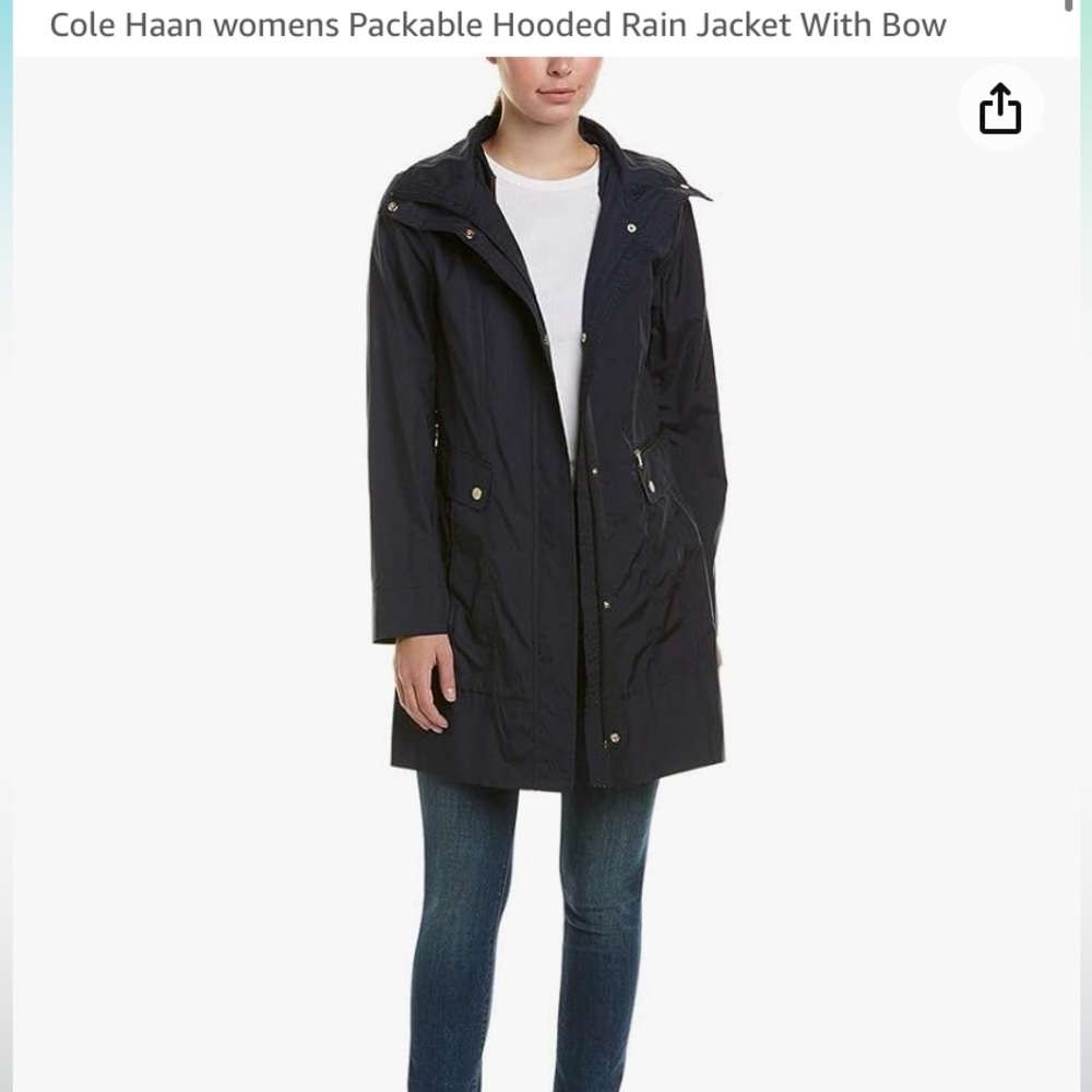 Cole Haan womens Packable Hooded Rain Jacket With Bow size Large pre loved